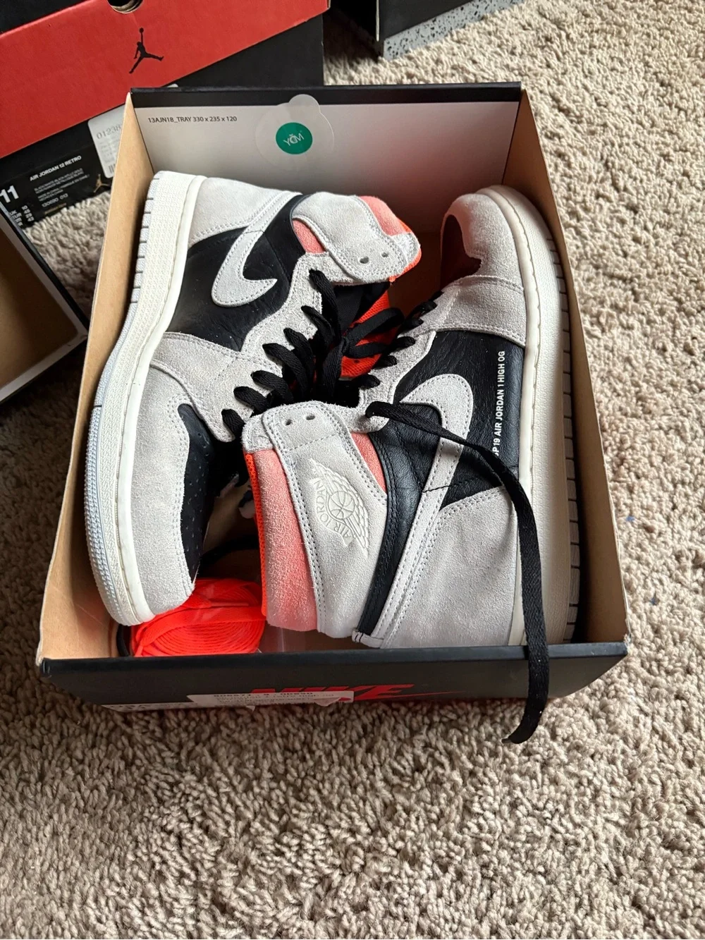 Jordan High-Top Sneakers in Black, White & Coral